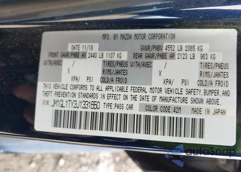 2018 Mazda Mazda6 Grand Touring from USA, damaged, VIN JM1GL1TY3J1331650